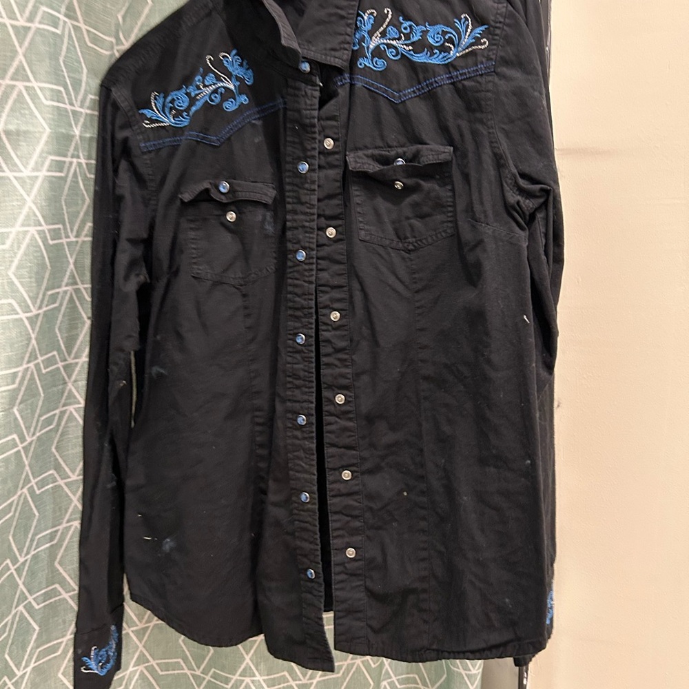Black Shirt with Blue Embroidery